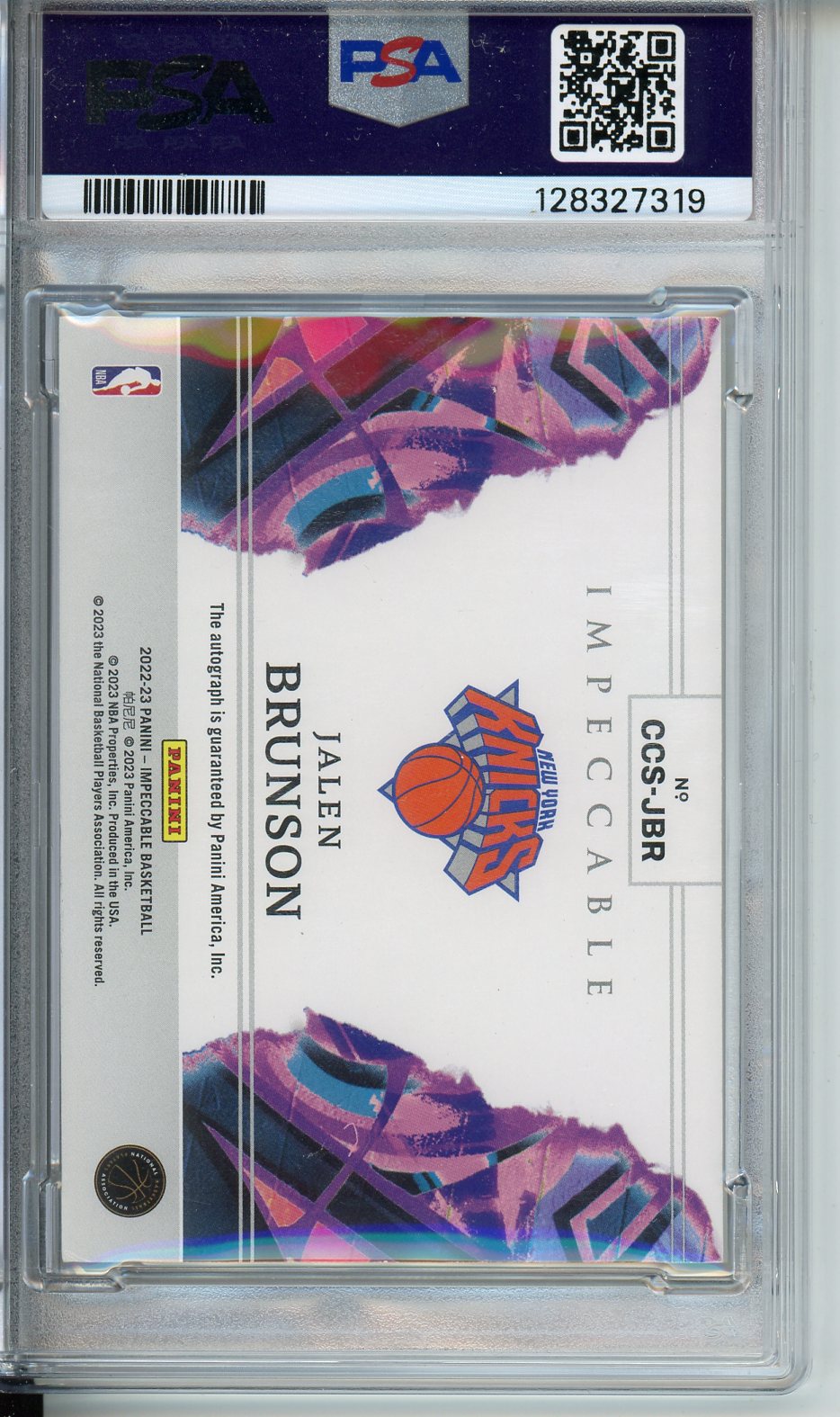 2022 Impeccable Jalen Brunson Canvas Creation Auto Holo Gold /10 PSA Authentic