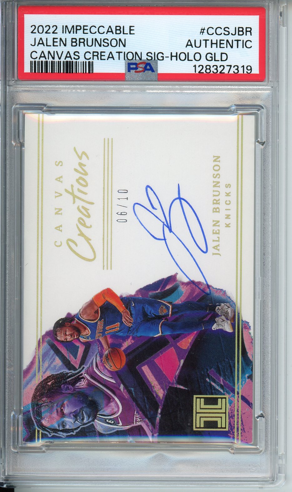 2022 Impeccable Jalen Brunson Canvas Creation Auto Holo Gold /10 PSA Authentic