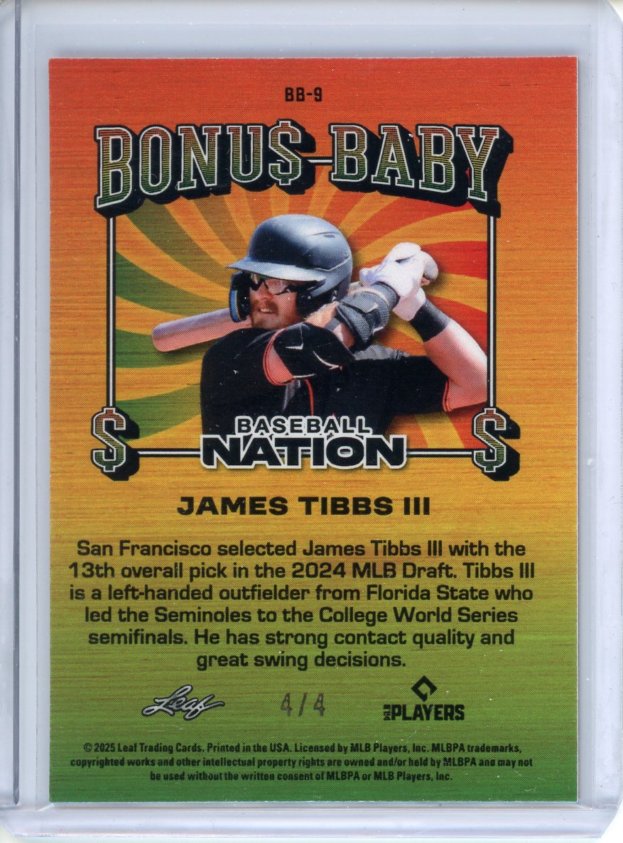 2025 Leaf Baseball Nation James Tibbs III Bonu$ Baby /4