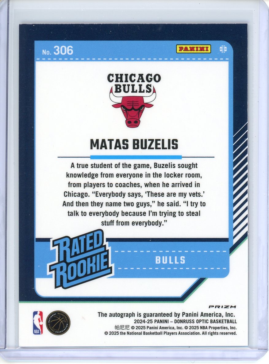 2024-25 Panini Donruss Optic Matas Buzelis RC #306 Holo Auto