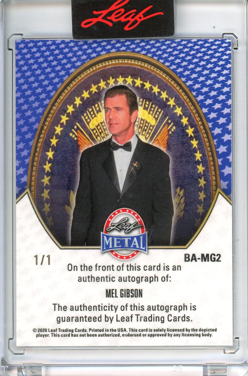 2026 Leaf Metal President's Day Mel Gibson Purple Auto 1/1 Donald Trump
