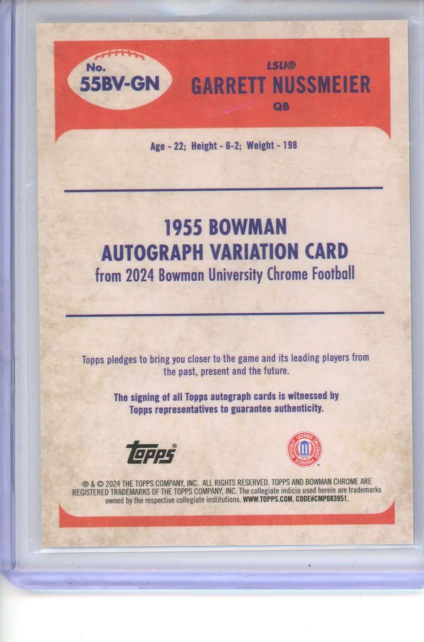 2024 Bowman Chrome U Garrett Nussmeier 1955 Bowman Auto Variation /99 55BV-GN