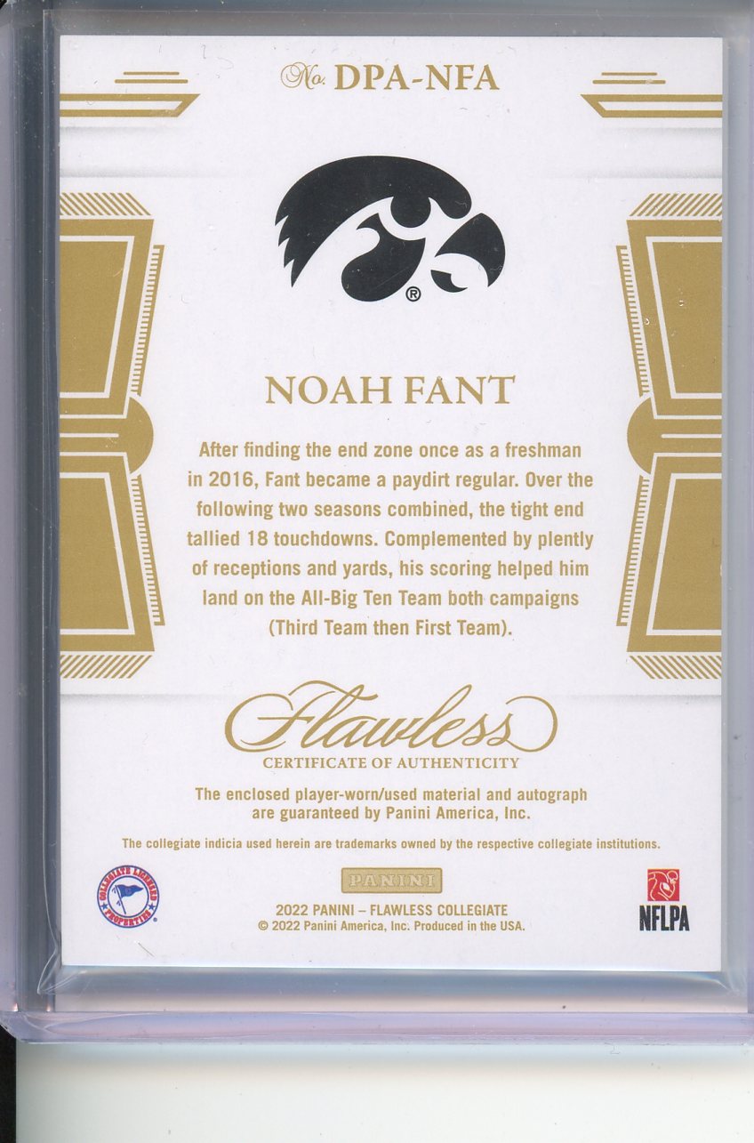 2022 Panini Flawless Noah Fant Patch Auto /10 Iowa Haweyes DPA-NFA