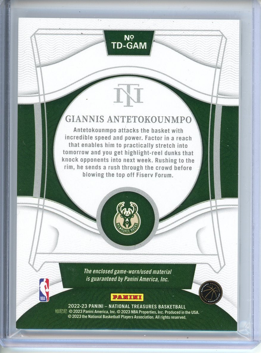 2022-23 Panini National Treasures Giannis Antetokounmpo #TD-GAM Patch /25