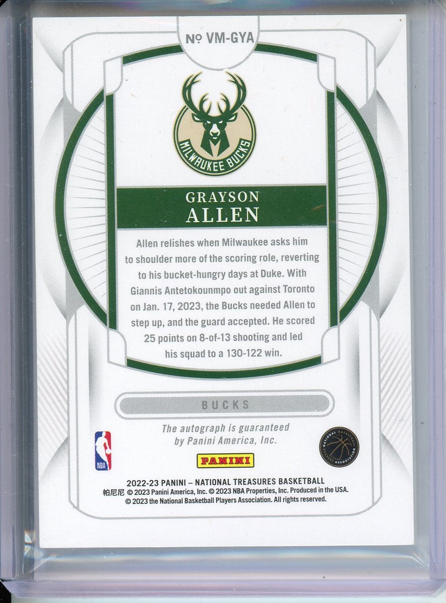 2022-23 National Treasures Grayson Allen Validating Marks Auto /25 VM-GYA BUCKS