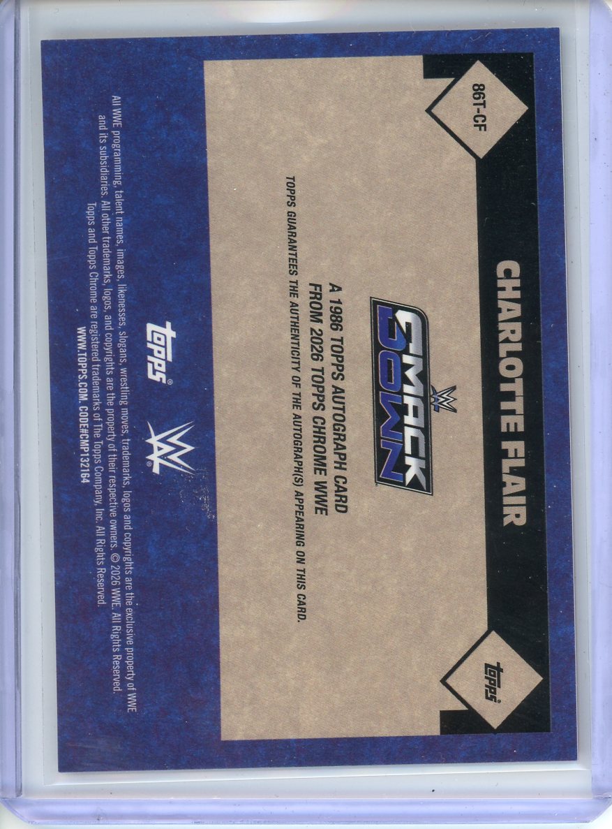 2026 Topps Chrome WWE Charlotte Flair Superstar 1986 Auto Red /5 86T-CF
