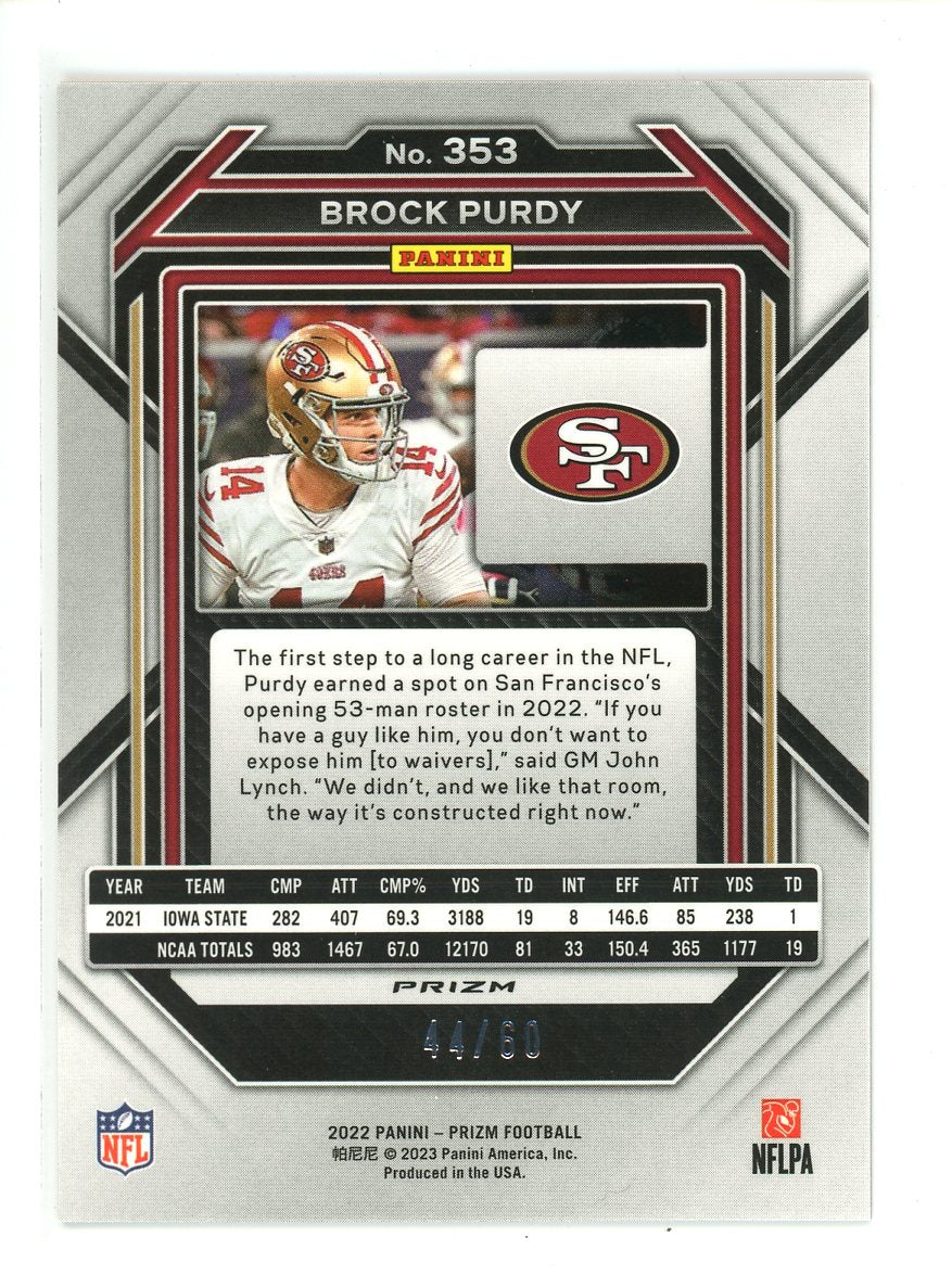 2022 Panini Prizm Football Brock Purdy Orange Wave #44/60 RC