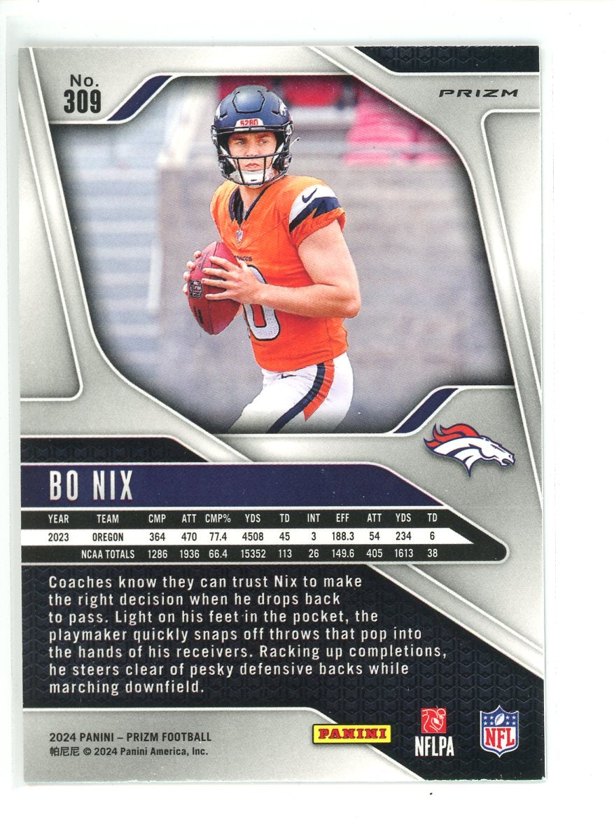 2024 Panini Prizm Bo Nix Silver Prizm RC #309