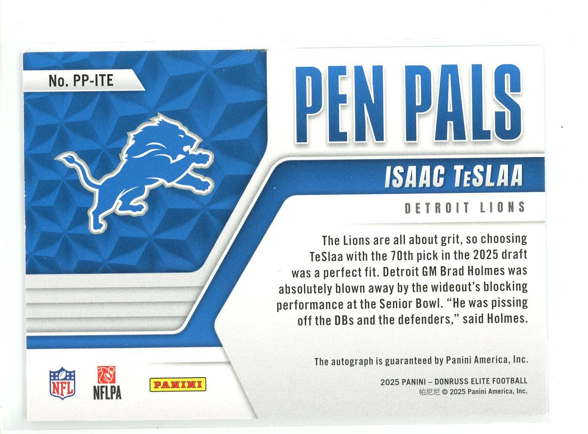 2025 Panini Donruss Elite Football Isaac TeSlaa Pen Pals RC Auto