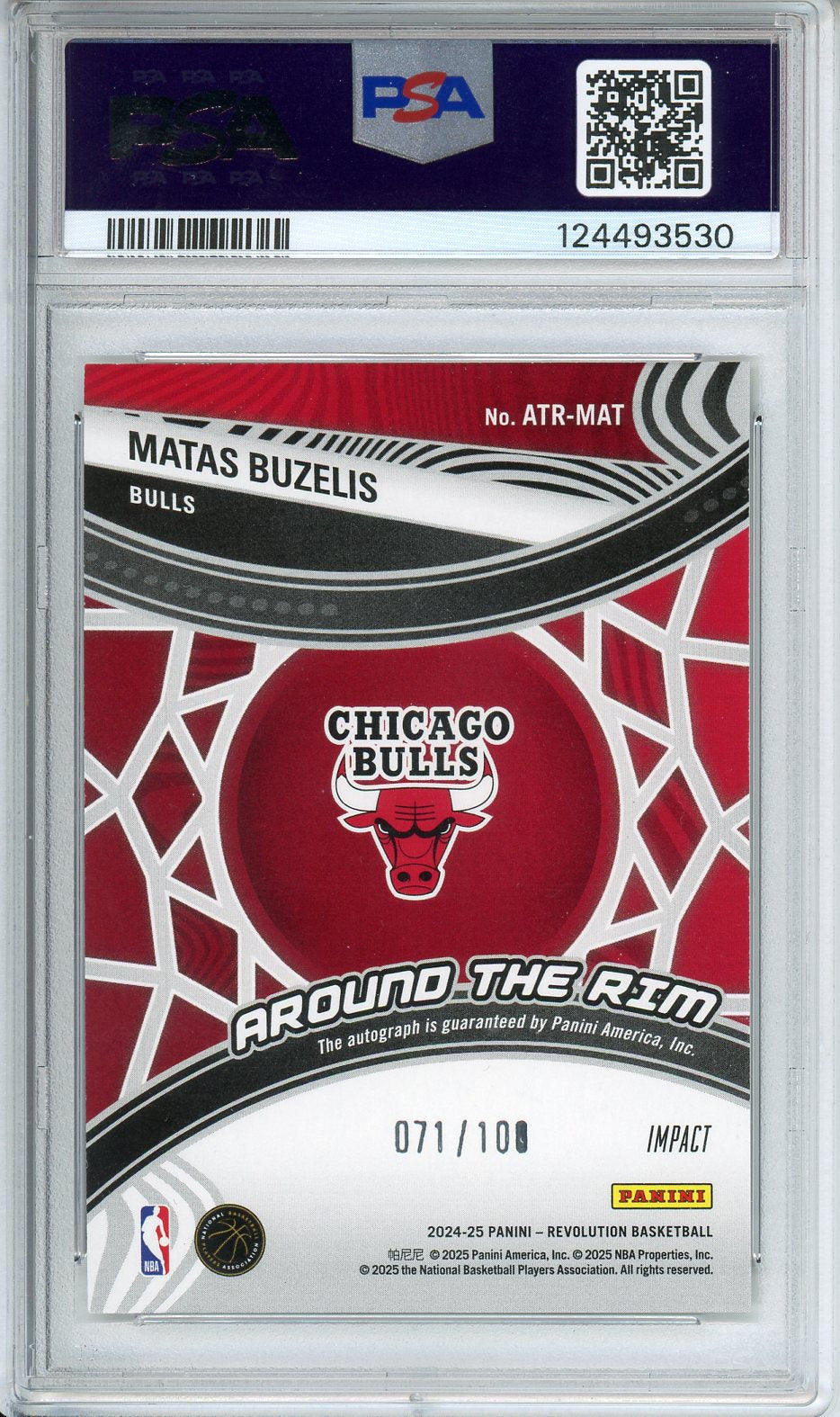 2024 Panini Revolution Matas Buzelis Around the Rim Impact Auto #71/100 PSA 9