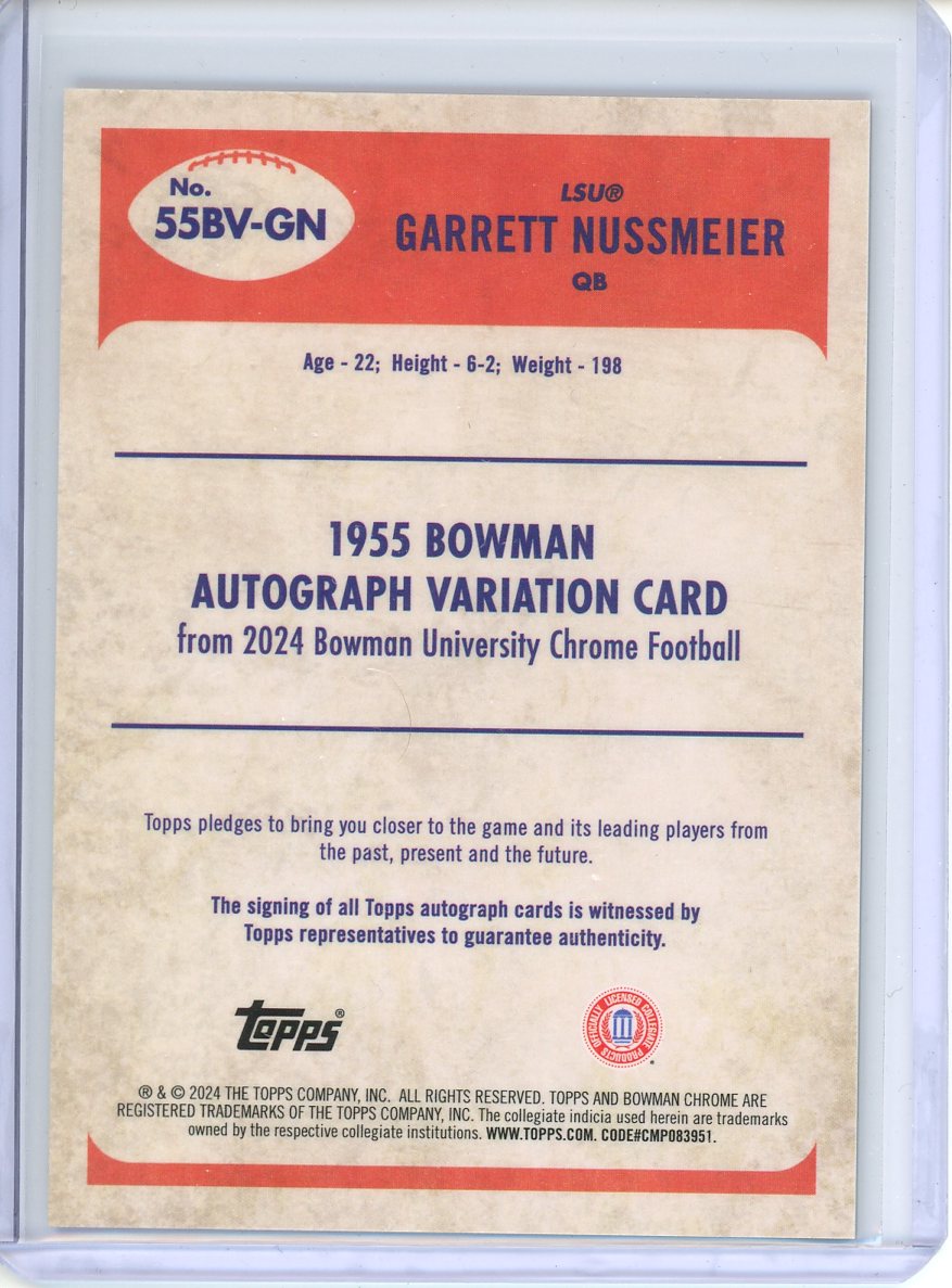 2024 Bowman U Chrome Football Garrett Nussmeier 1955 Variation Auto #94/99