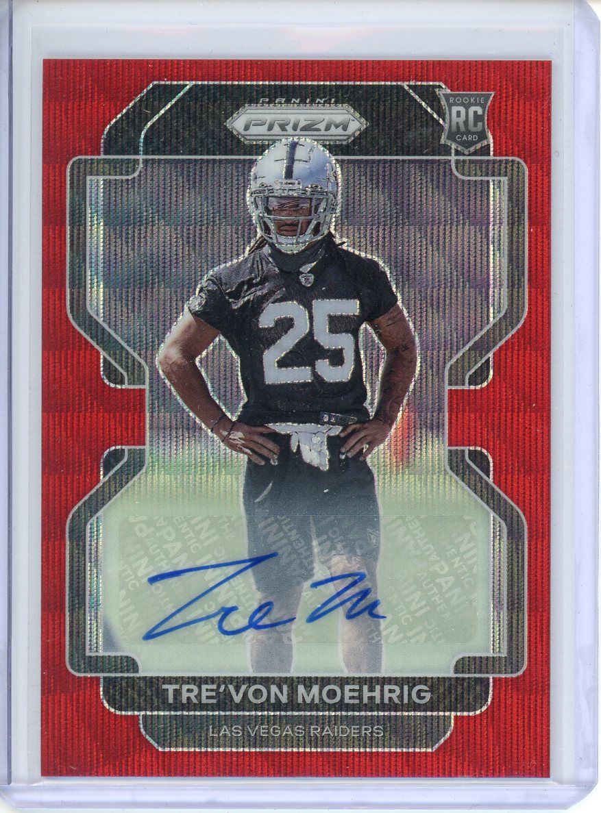 2021 Panini Prizm Football Tre&#39;Von Moehrig Red Wave Auto #004/149 RC