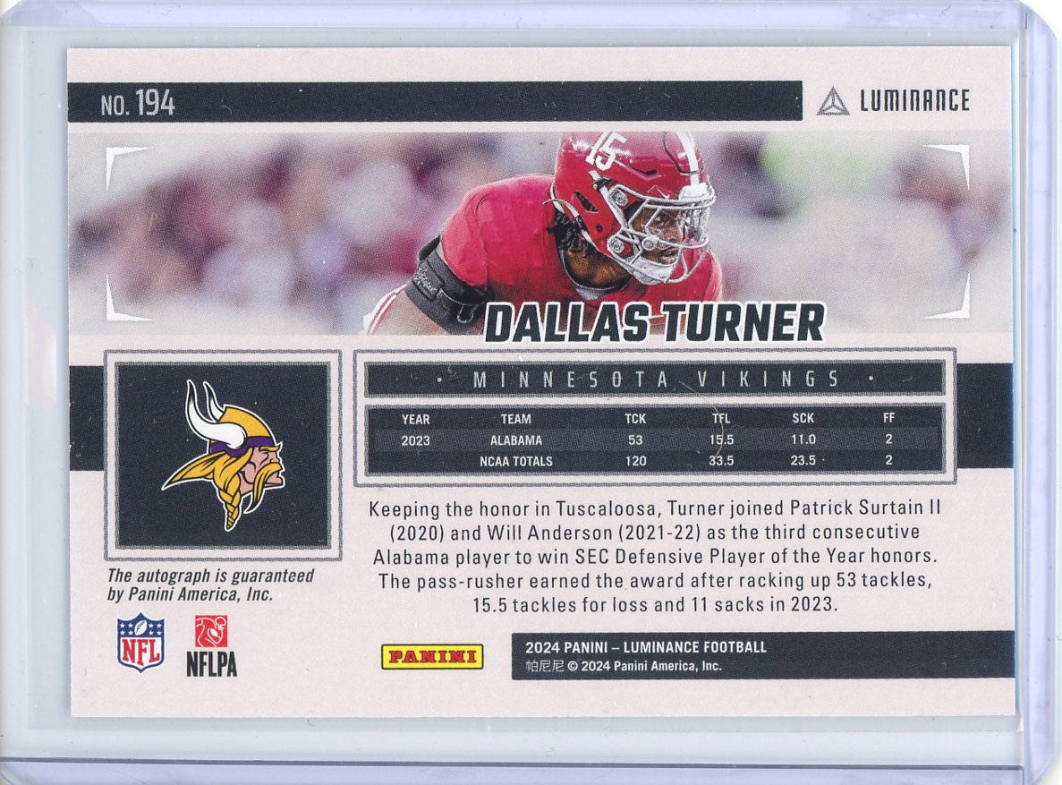 2024 Panini Luminance Football Dallas Turner Auto #070/350 RC