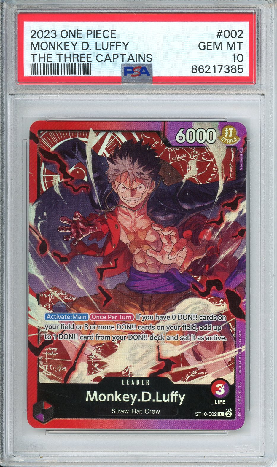 2023 One Piece Monkey D. Luffy The Three Captains #002 PSA 10
