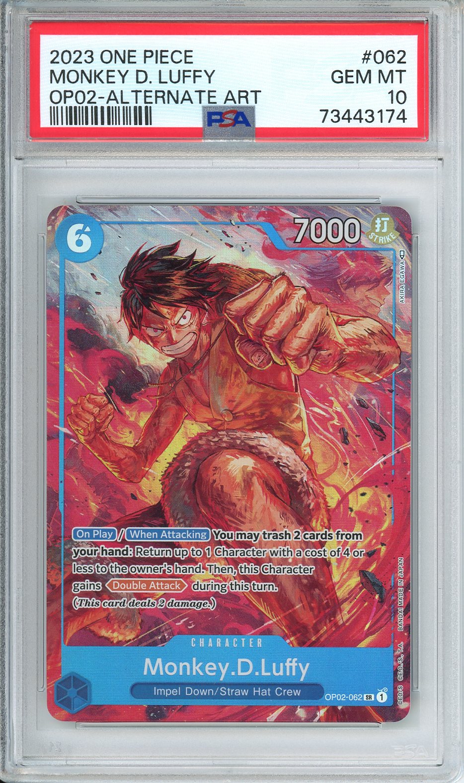 2023 One Piece Monkey D. Luffy OP02 - Alternate Art #062 PSA 10
