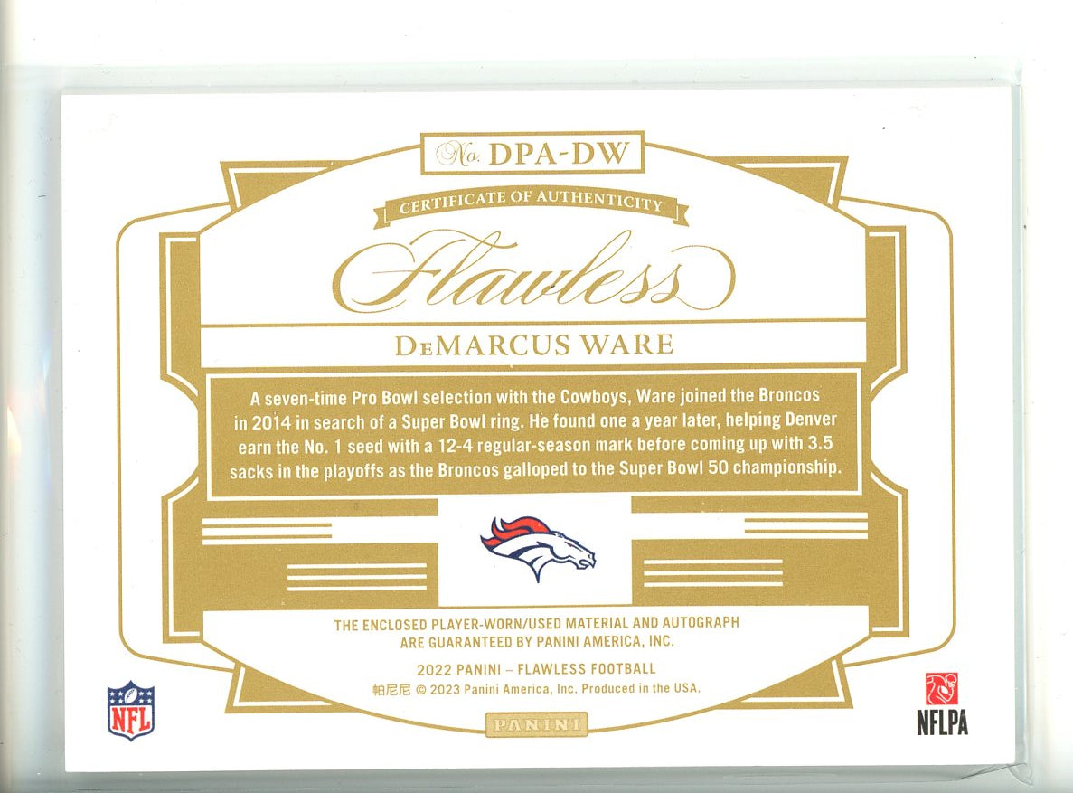 2022 Panini Flawless Football DeMarcus Ware Dual Patch Auto #2/6