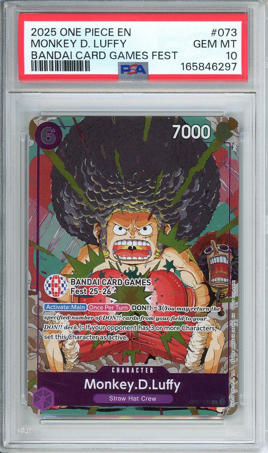 2025 One Piece EN Monkey D. Luffy Bandai Card Games Fest #073 PSA 10