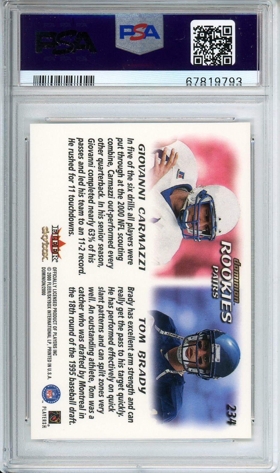 2000 Skybox Dominion G. Carmazzi / T. Brady #234 PSA 10