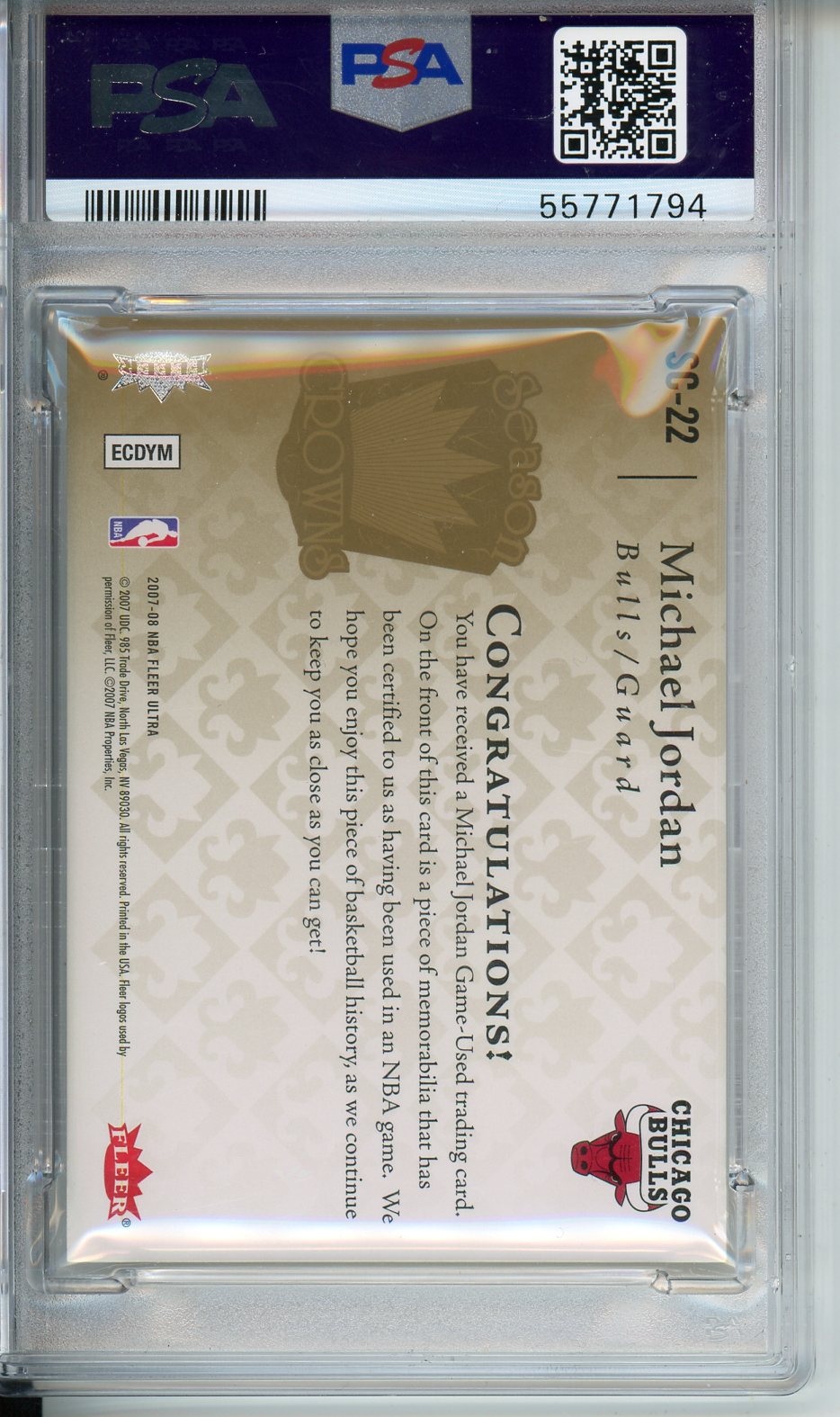 2007 Ultra Michael Jordan Season Crowns - Jersey #SC-22 PSA 8