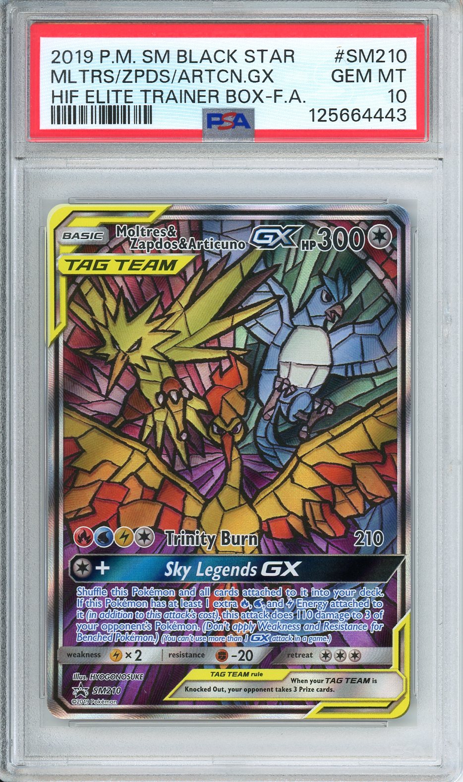 Moltres &amp; Zapdos &amp; Articuno GX (Hidden Fates ETB Promo SM210) GEM MINT PSA 10