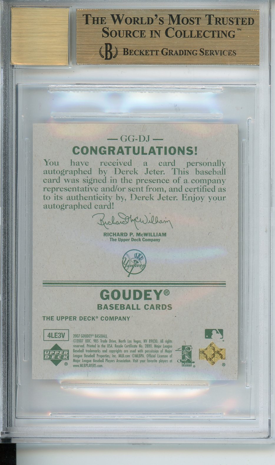 2007 Upper Deck Derek Jeter Goudey Autograph BGS 9.5 Auto 10