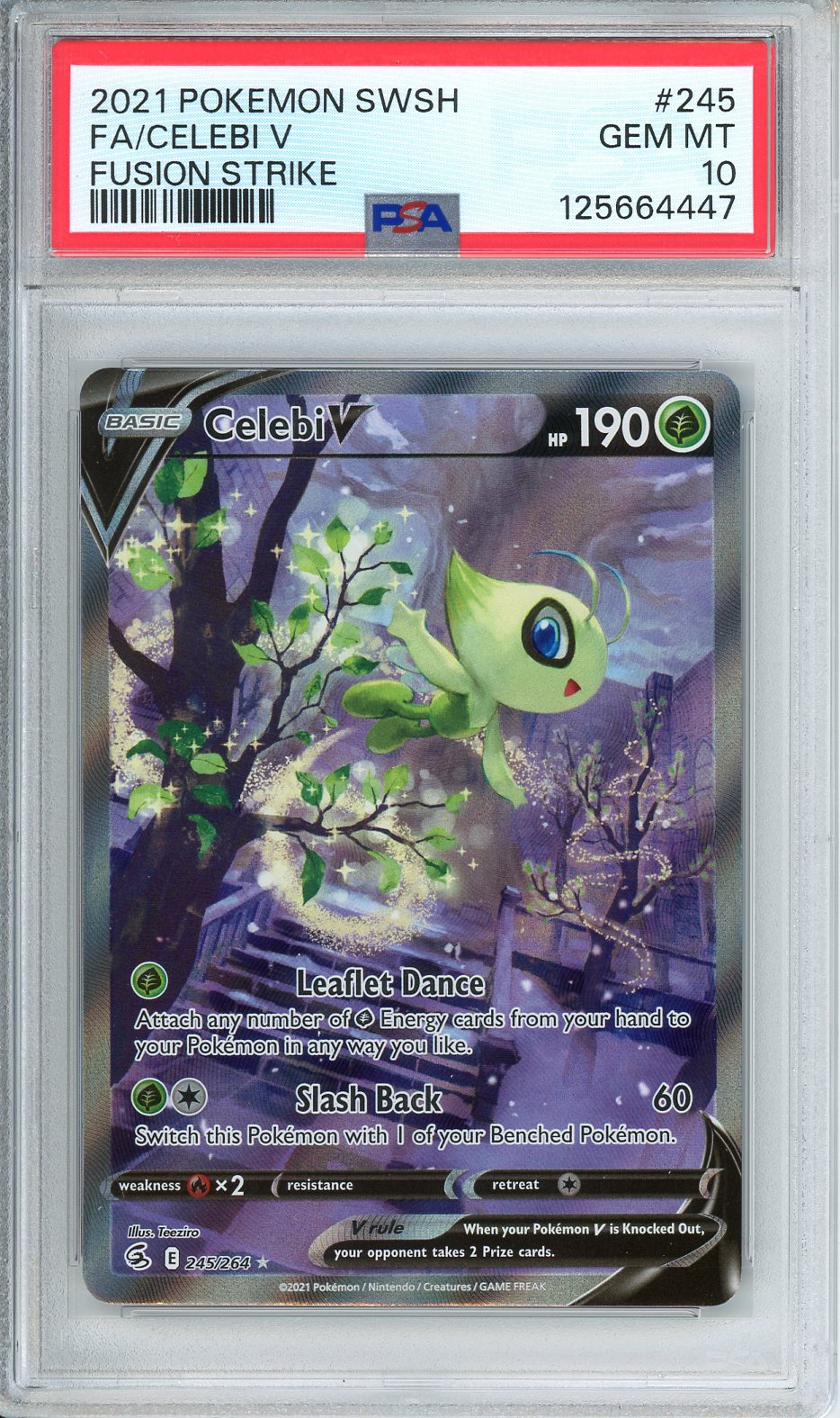 Celebi V Pokemon Card (Fusion Strike 245/264) Alternate Art GEM MINT PSA 10