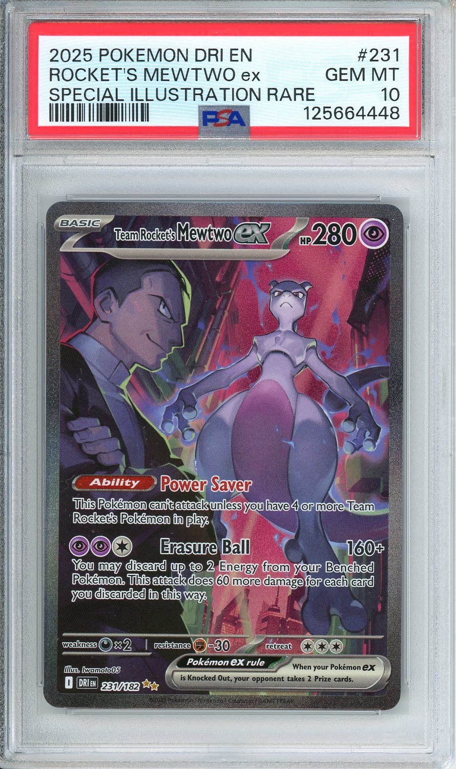 Team Rocket&#39;s Mewtwo ex (Destined Rivals 231/182) SIR GEM MINT PSA 10