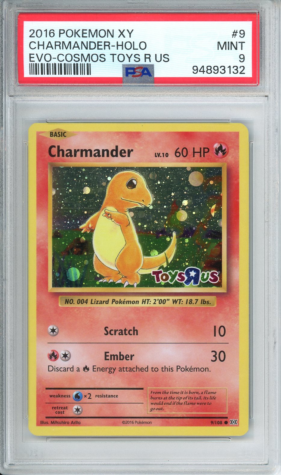 2016 Pokemon XY Charmander Holo Evo-Cosmo Toys R Us #9 PSA 9