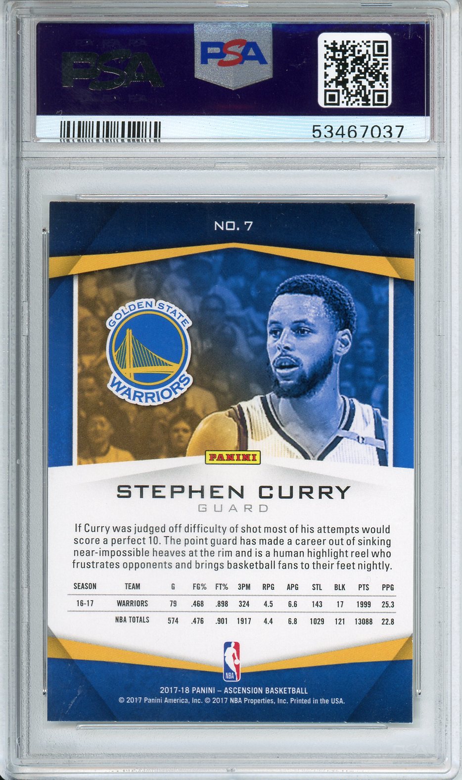 2017 Panini Ascension Stephen Curry #7 PSA 9