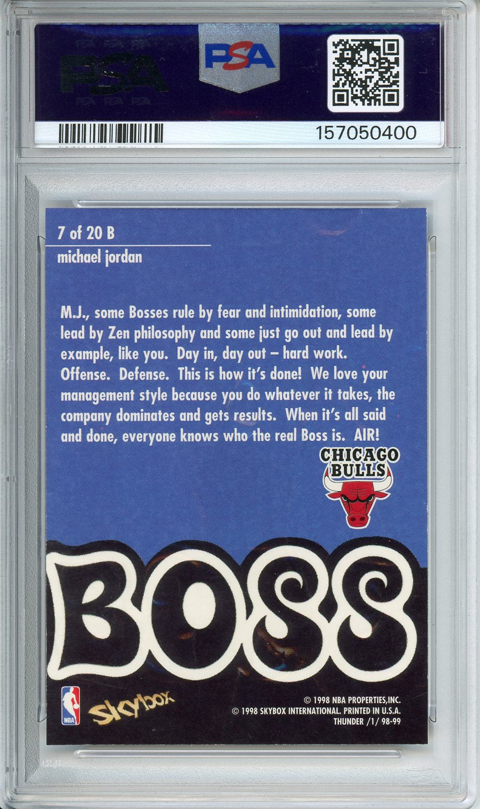 1998 Skybox Michael Jordan Thunder Boss #7 PSA 8