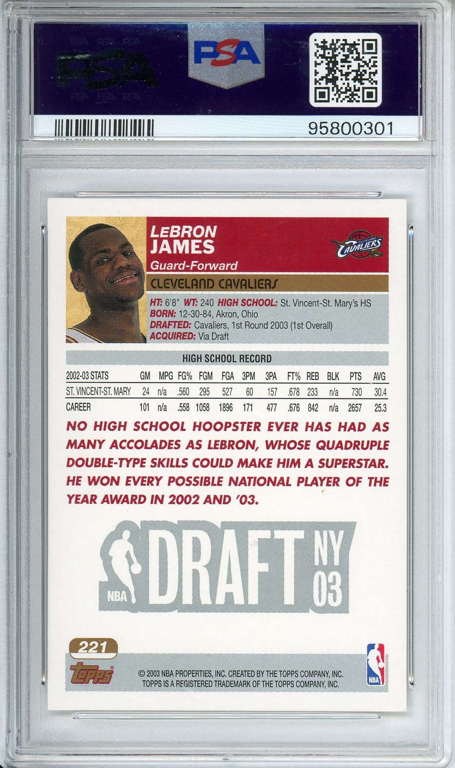 2003 Topps LeBron James Rookie Card #221 PSA 8