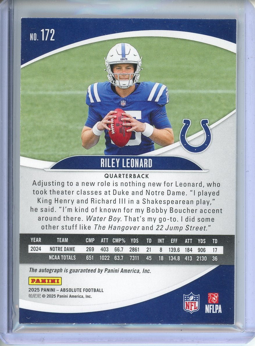 2025 Absolute Riley Leonard Gold Rookie Auto /10 No. 172