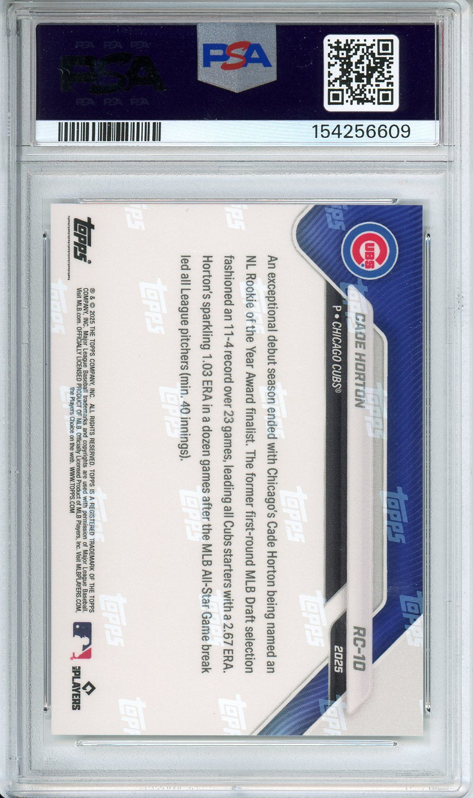 2025 Topps Now MLB Cade Horton Rookie Cup Team Set #RC-10 PSA 10