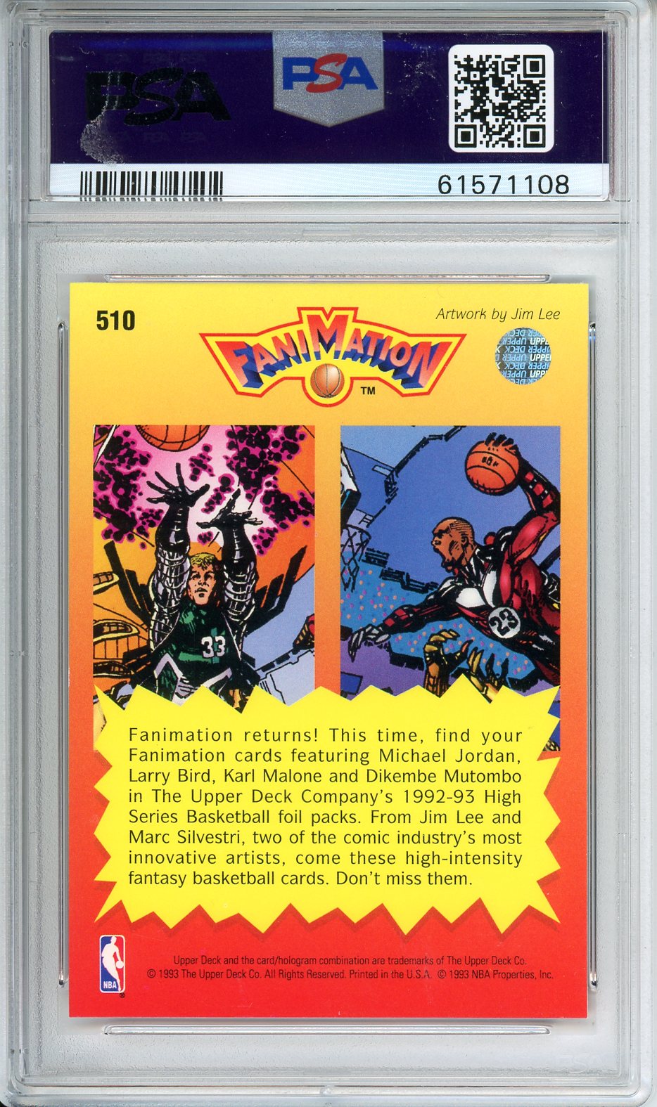 1992 Upper Deck Michael Jordan/Larry Bird Fanimation #510 PSA 10