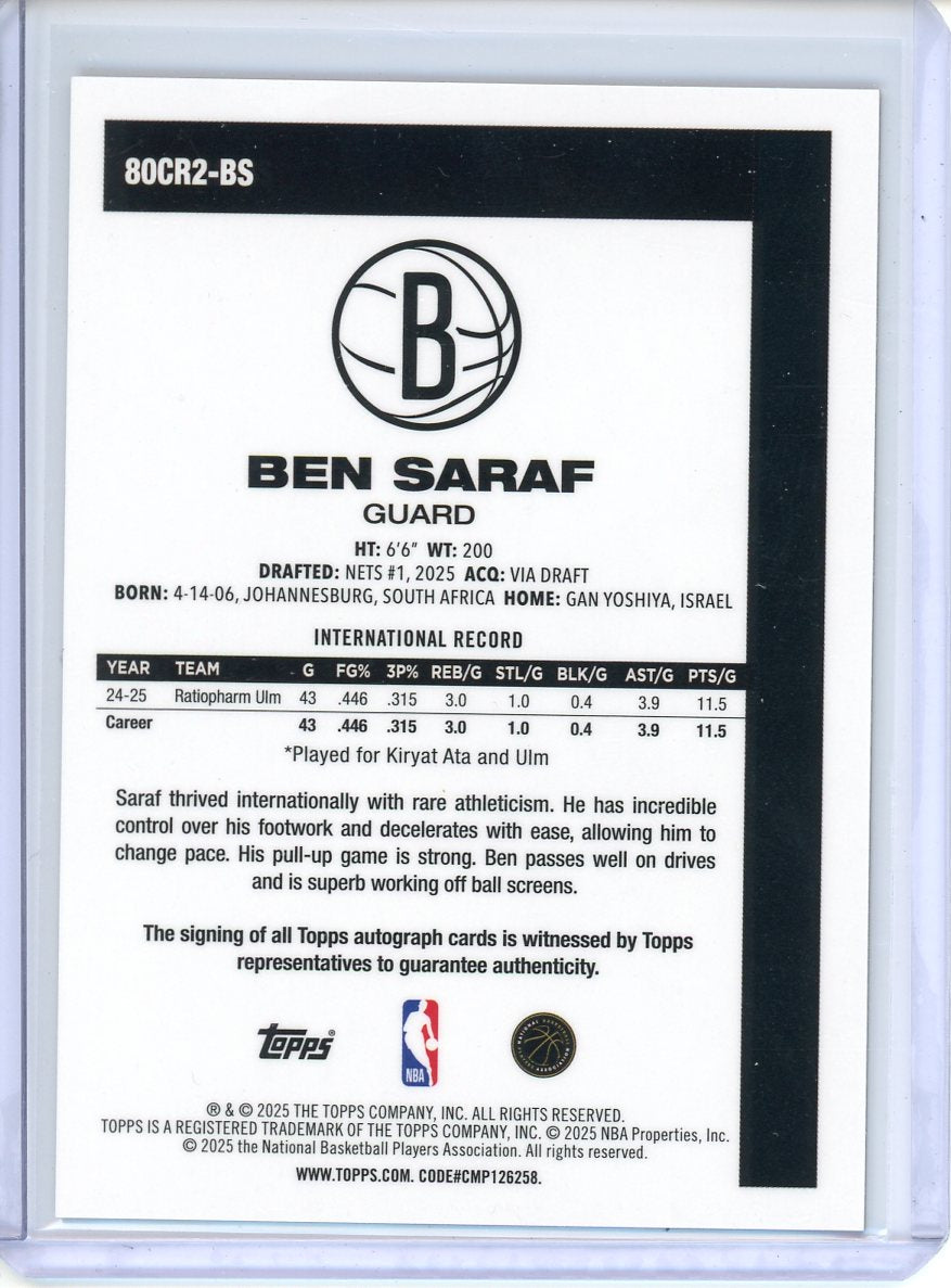 2025/26 Topps Basketball Ben Saraf Rookie Mojo Gold Auto /50