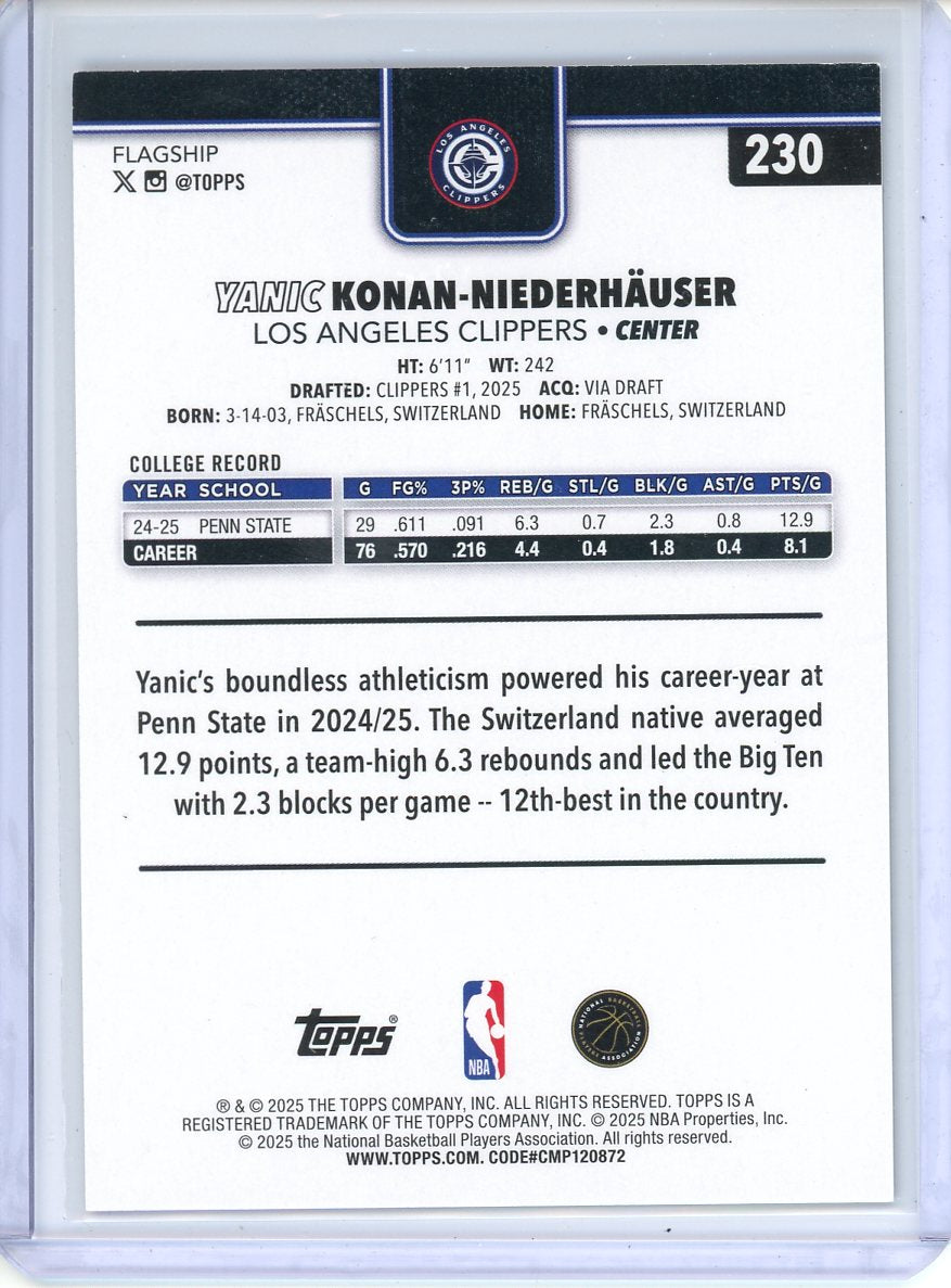 2025/26 Topps Basketball Yanic Konan-Niederhauser Black /68 Rookie