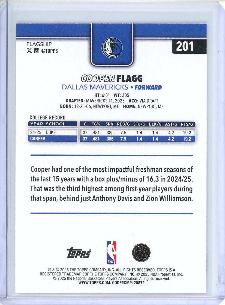 2025/26 Topps Basketball Cooper Flagg Rookie 201