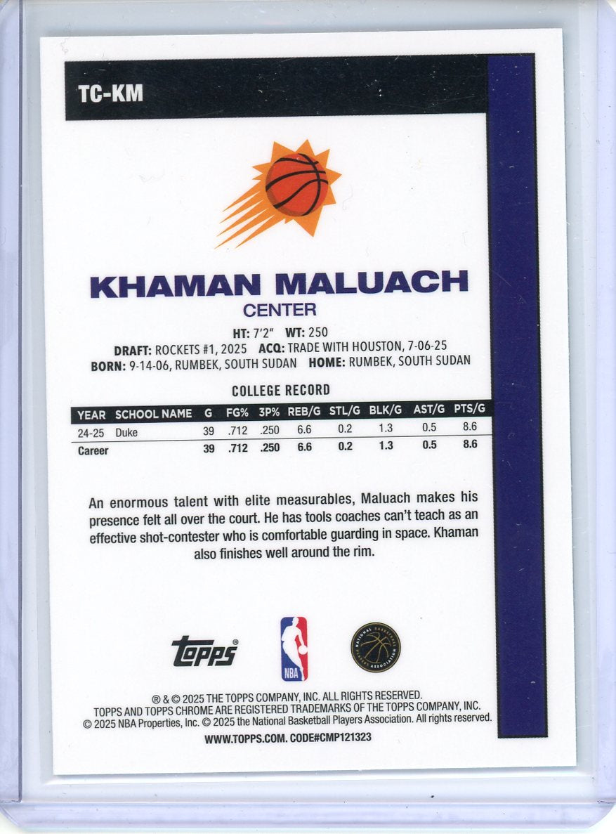 2025/26 Topps Basketball Khaman Maluach Aqua Mojo /199 Rookie TC-KM