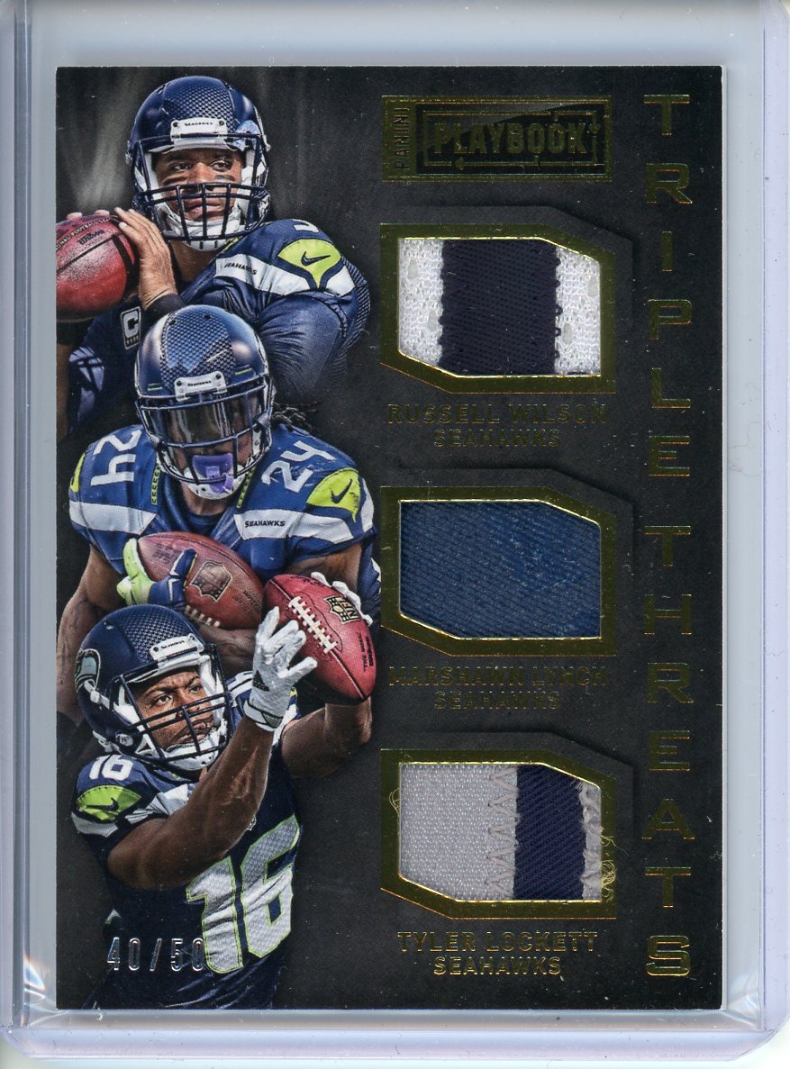 2015 Panini Playbook Wilson / Lynch / Lockett #TT-SEA Triple Threats Patch /50