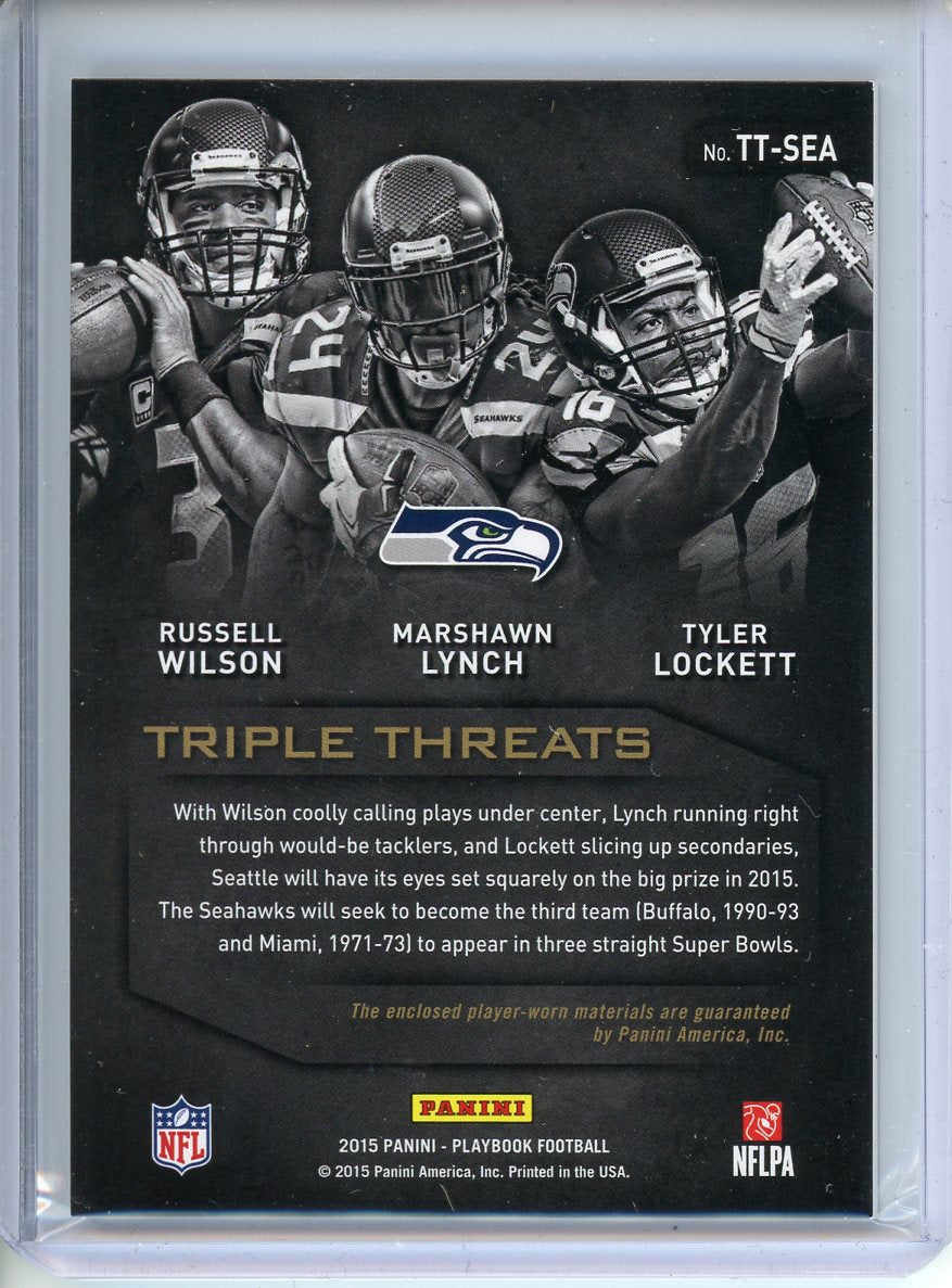 2015 Panini Playbook Wilson / Lynch / Lockett #TT-SEA Triple Threats Patch /50