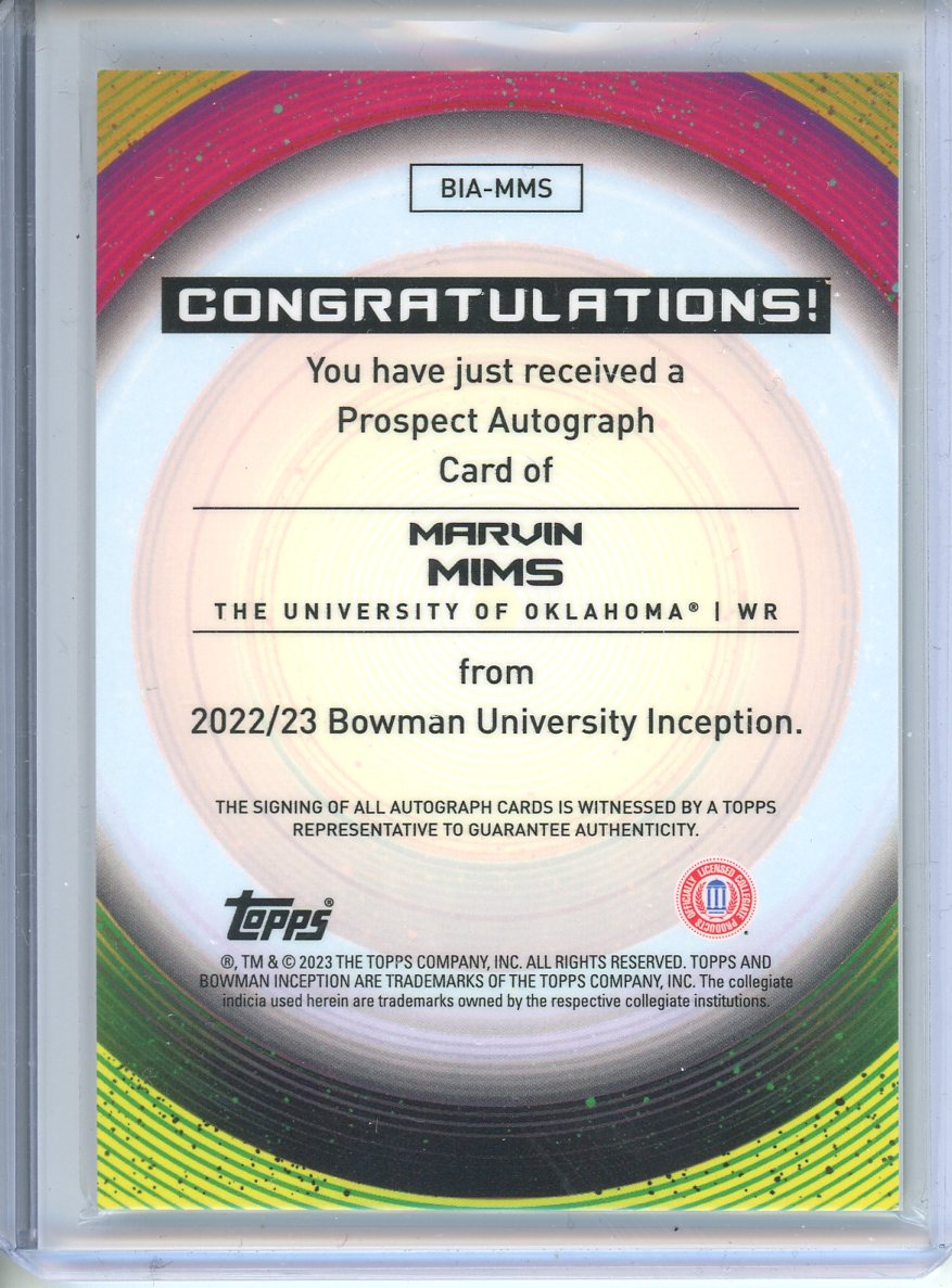 2022/23 Bowman University Inception Marvin Mims Auto /50