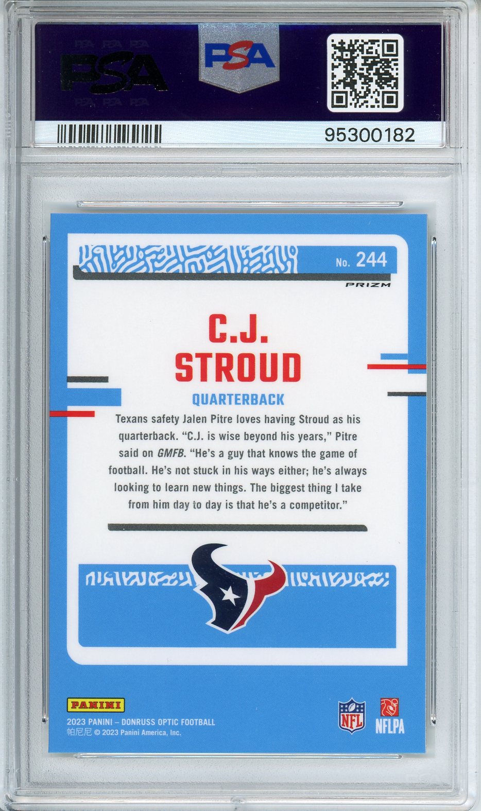 2023 Panini Donruss Optic CJ Stroud RC #244 Holo GEM MINT PSA 10
