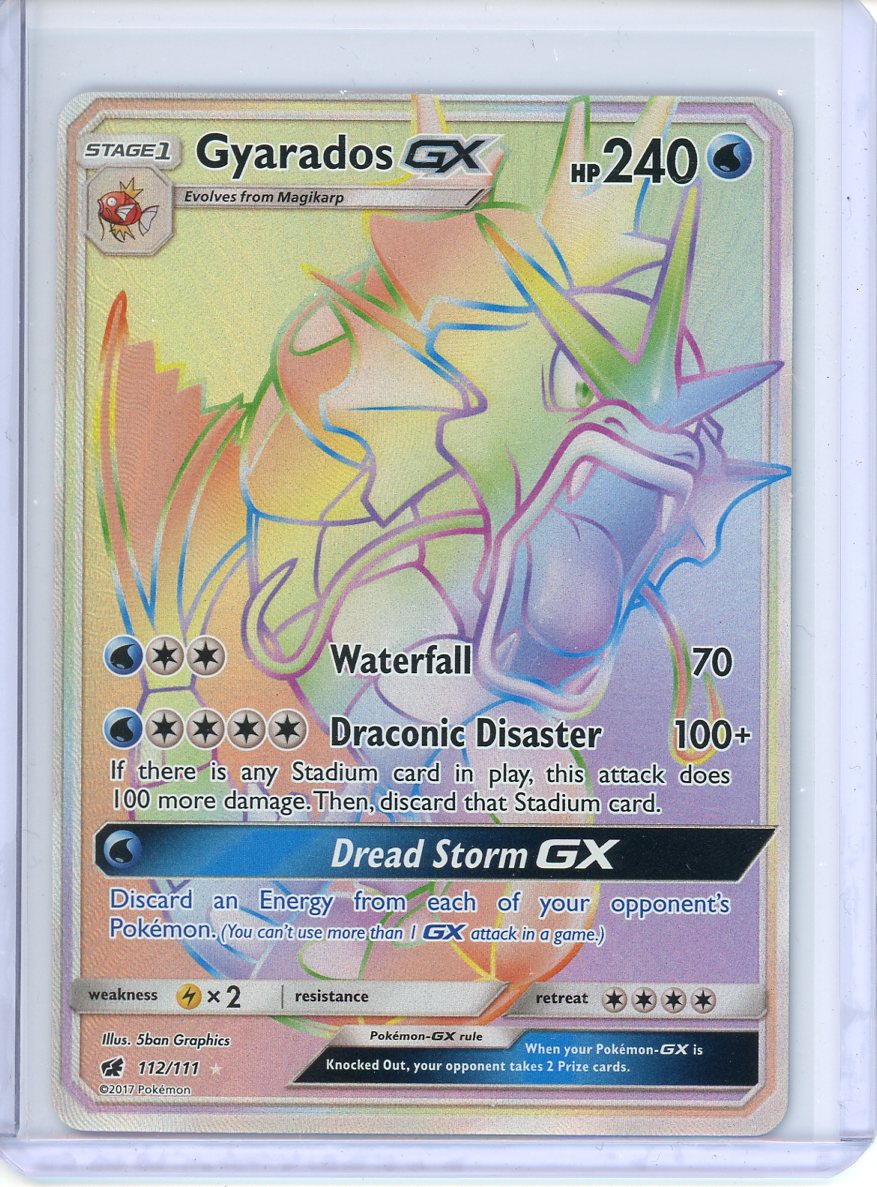 Gyarados GX Pokemon Card (Crimson Invasion 112/111) Secret Rainbow Rare