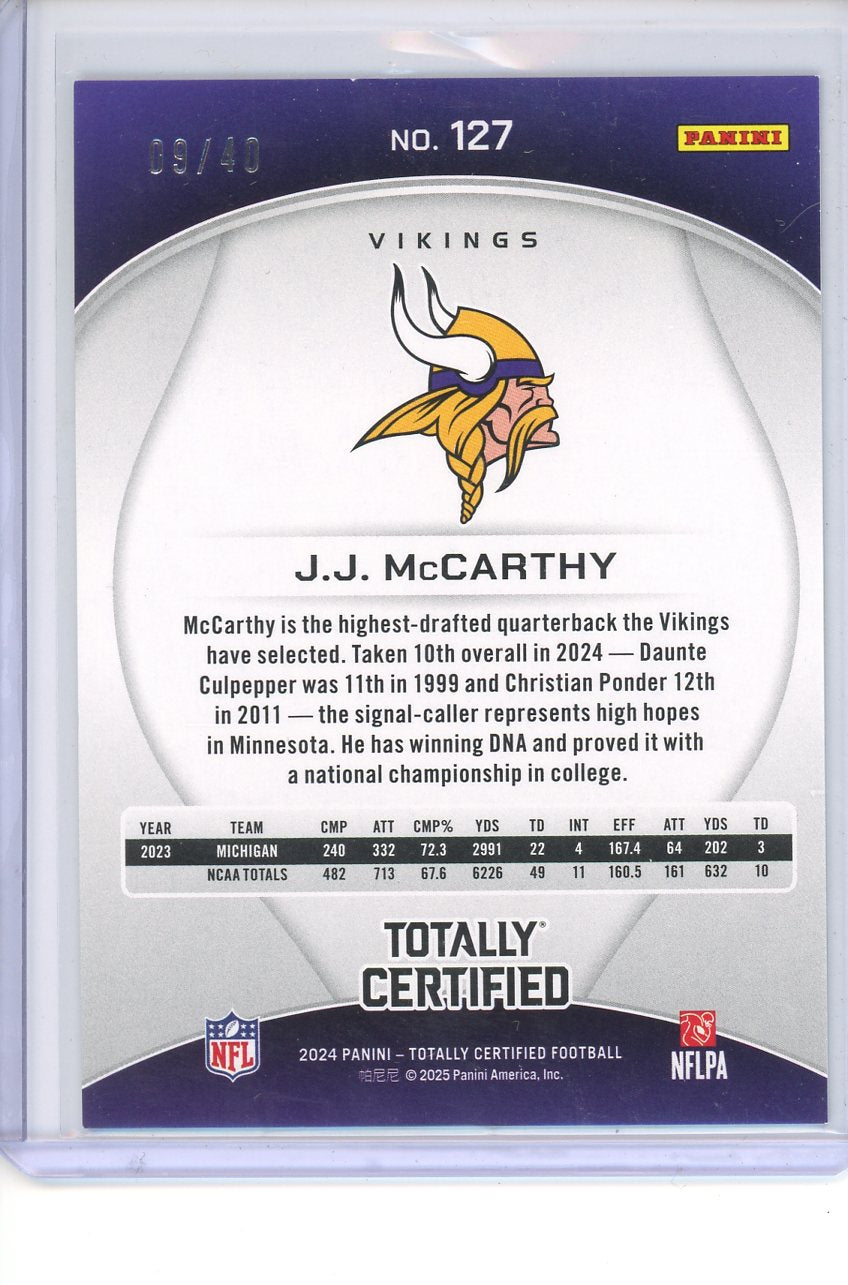 2024 Totally Certified JJ McCarthy /40 Rookie No. 127