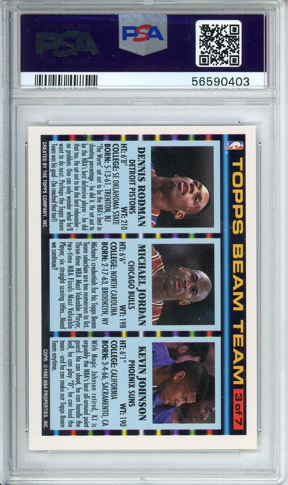 1992 Topps Beam Team K.Johnson / M.Jordan / D.Rodman #3 PSA 8