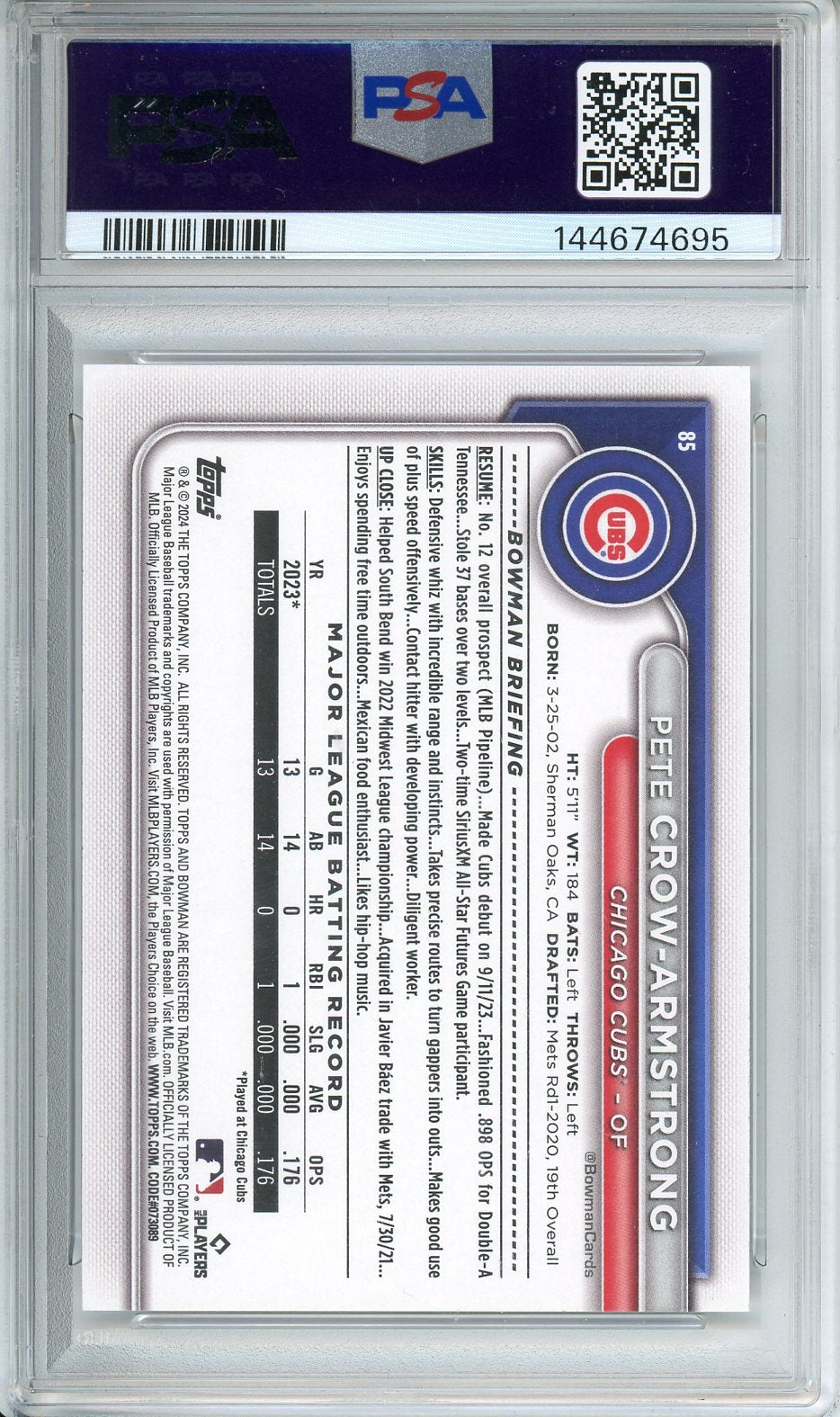 2024 Bowman Pete Crow-Armstrong #85 PSA 10
