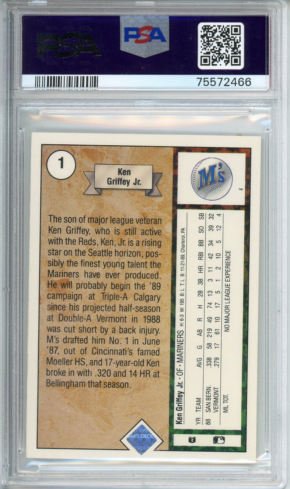 1989 Upper Deck Ken Griffey Jr. Star Rookie #1 PSA 9