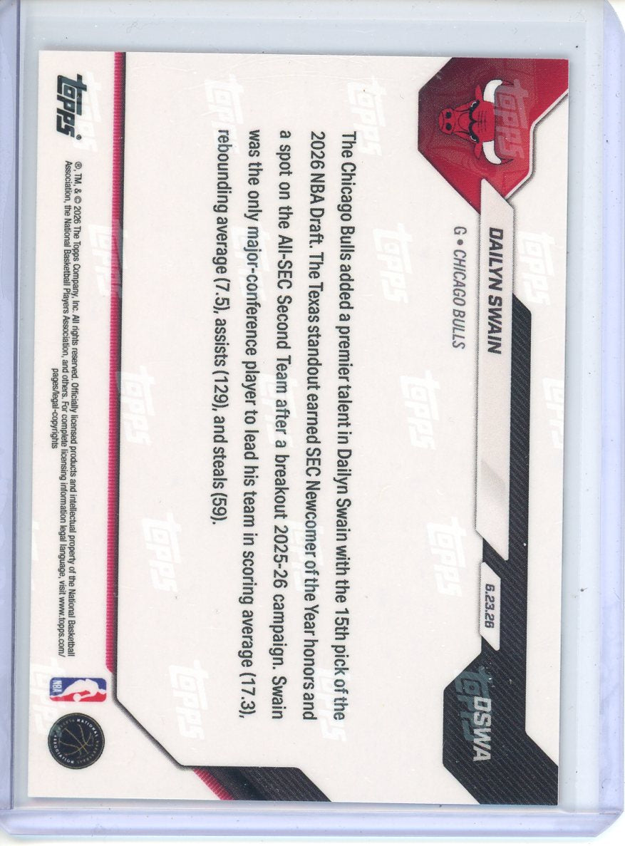 2026 Topps Now NBA Draft Dailyn Swain Orange Foil RC #/25 Bulls