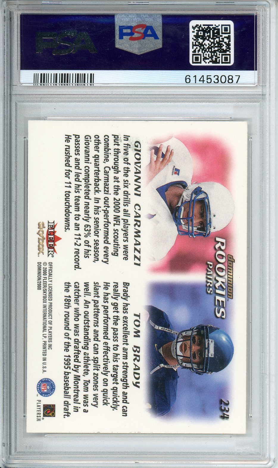 2000 Skybox Dominion G.Carmazzi / T.Brady #234 PSA 9