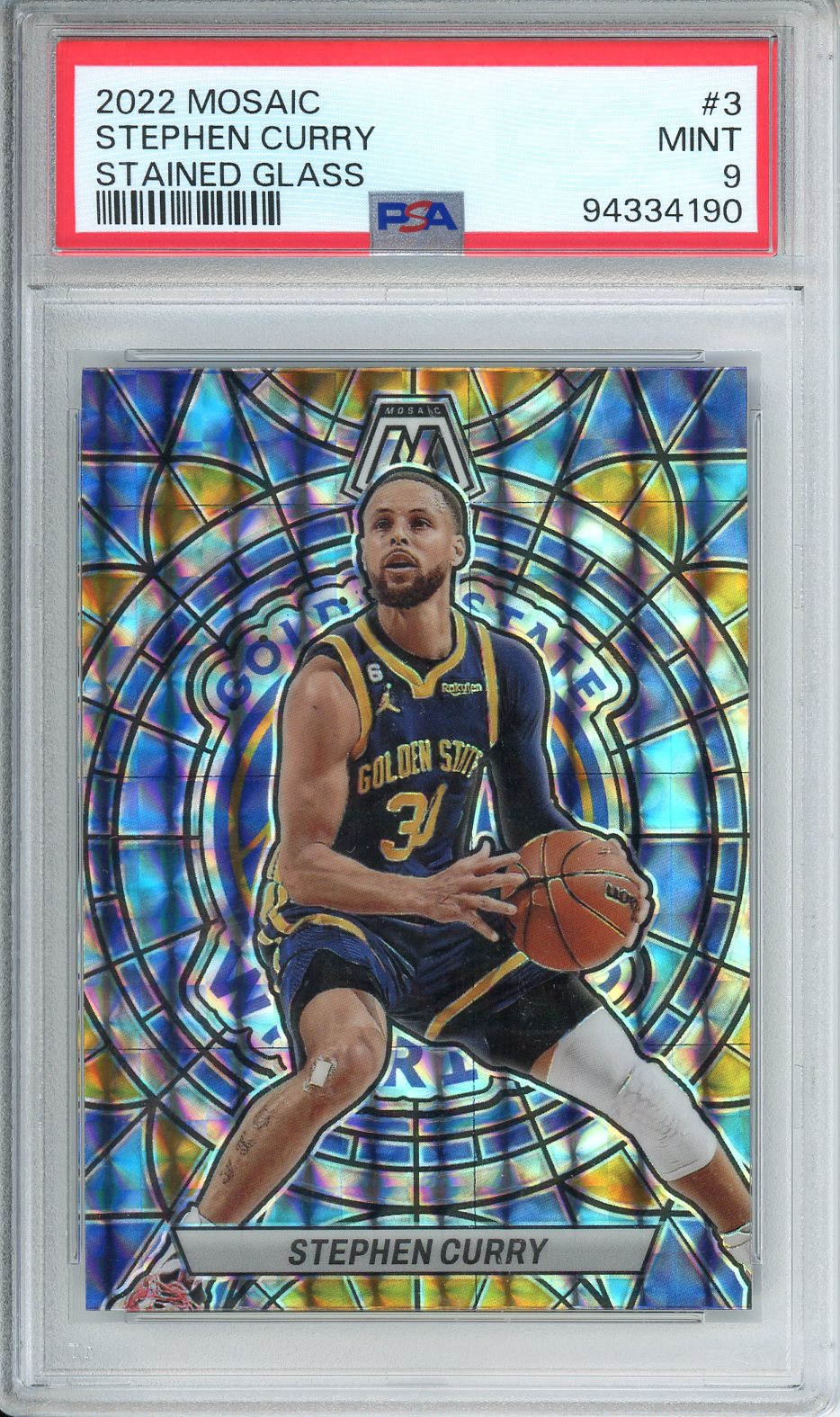 2022 Mosaic Stephen Curry Stained Glass #3 PSA 9
